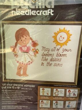Bucilla Needlecraft Girl with Daisies Embroidery Sampler in Pink, Yellow, White